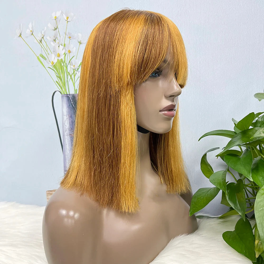 Straight -- #p427 color--full machine made wig with bang