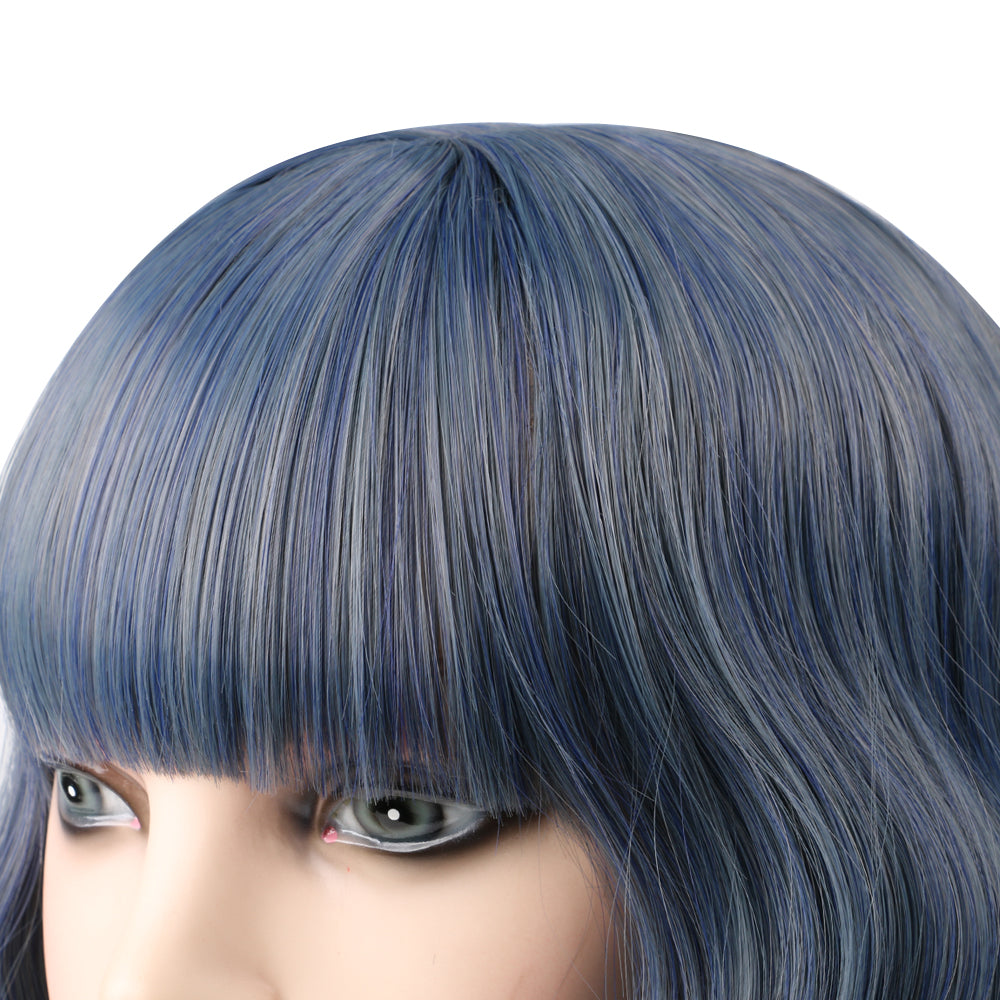 Halloween bangs bob wig fiber cosplay mechanism-Blue/Gray