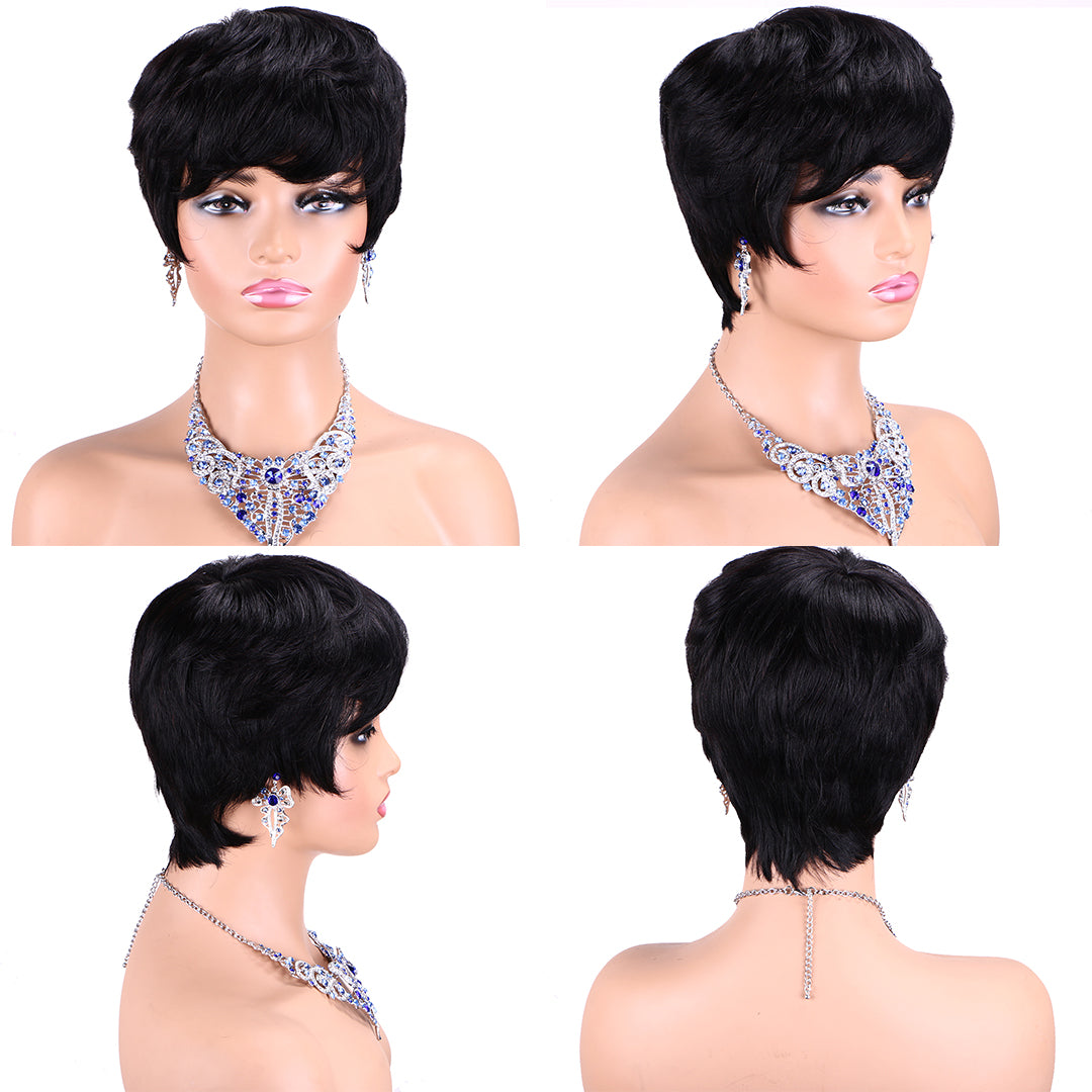 Machine made pixie cut wig---JK9086---#1B---RMB 58