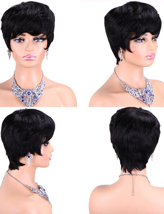 Machine made pixie cut wig---JK9086---#1B---pay 1 get 2