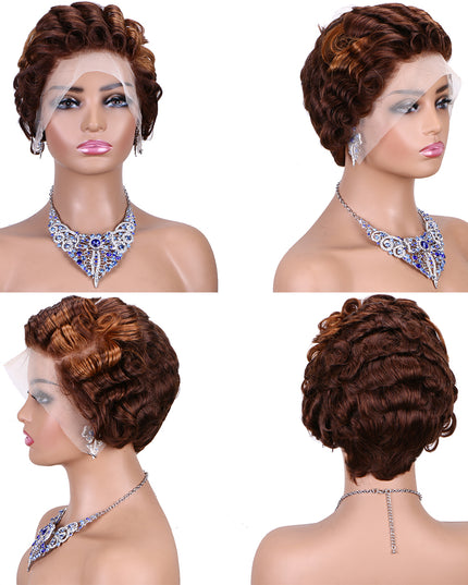 Pixie Cut wig 13x4 lace Frontal ombre #4/30 ---JK06