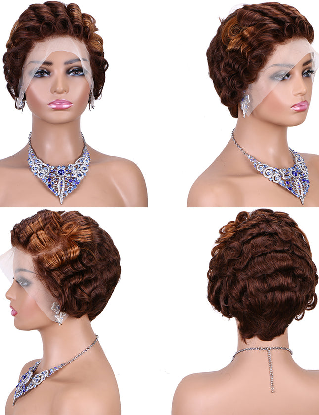Pixie Cut wig 13x4 lace Frontal ombre #4/30 ---JK06