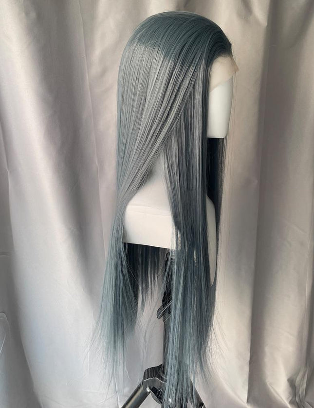 Synthetic lace frontal color wig straight---13*4---slate blue color---pay 1 get 2