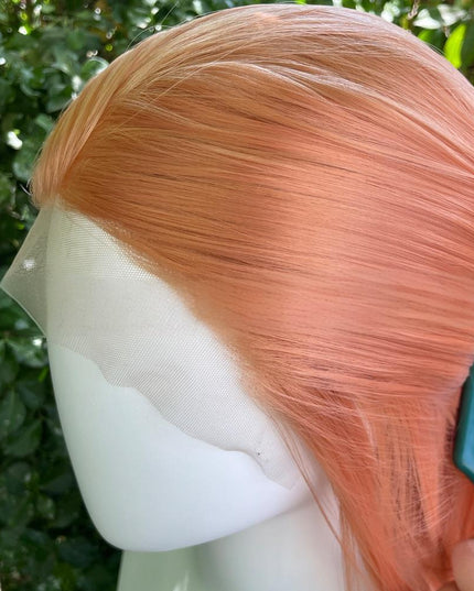 Synthetic lace frontal color wig straight---13*4---peachy pink color---pay 1 get 2