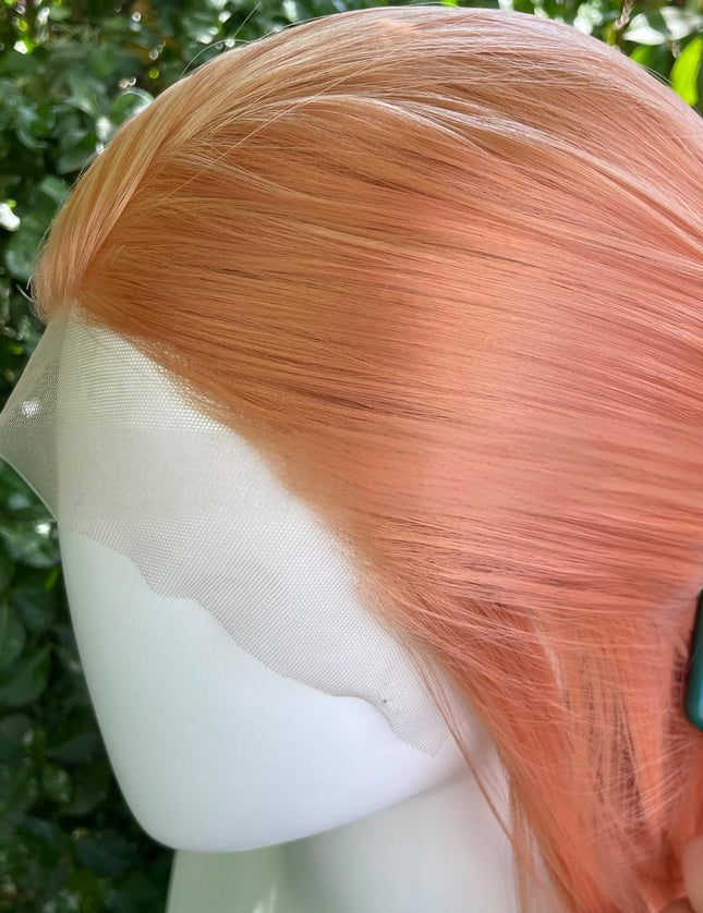 Synthetic lace frontal color wig straight---13*4---peachy pink color---pay 1 get 2