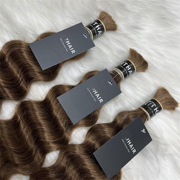 Cabello humano color castaño oscuro ondulado 12A a granel para trenzar