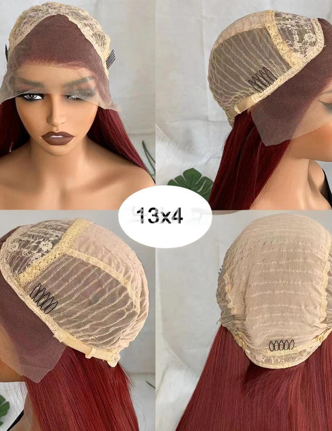 Synthetic lace frontal color wig straight---13*4--- burgundy color--pay 1 get 2