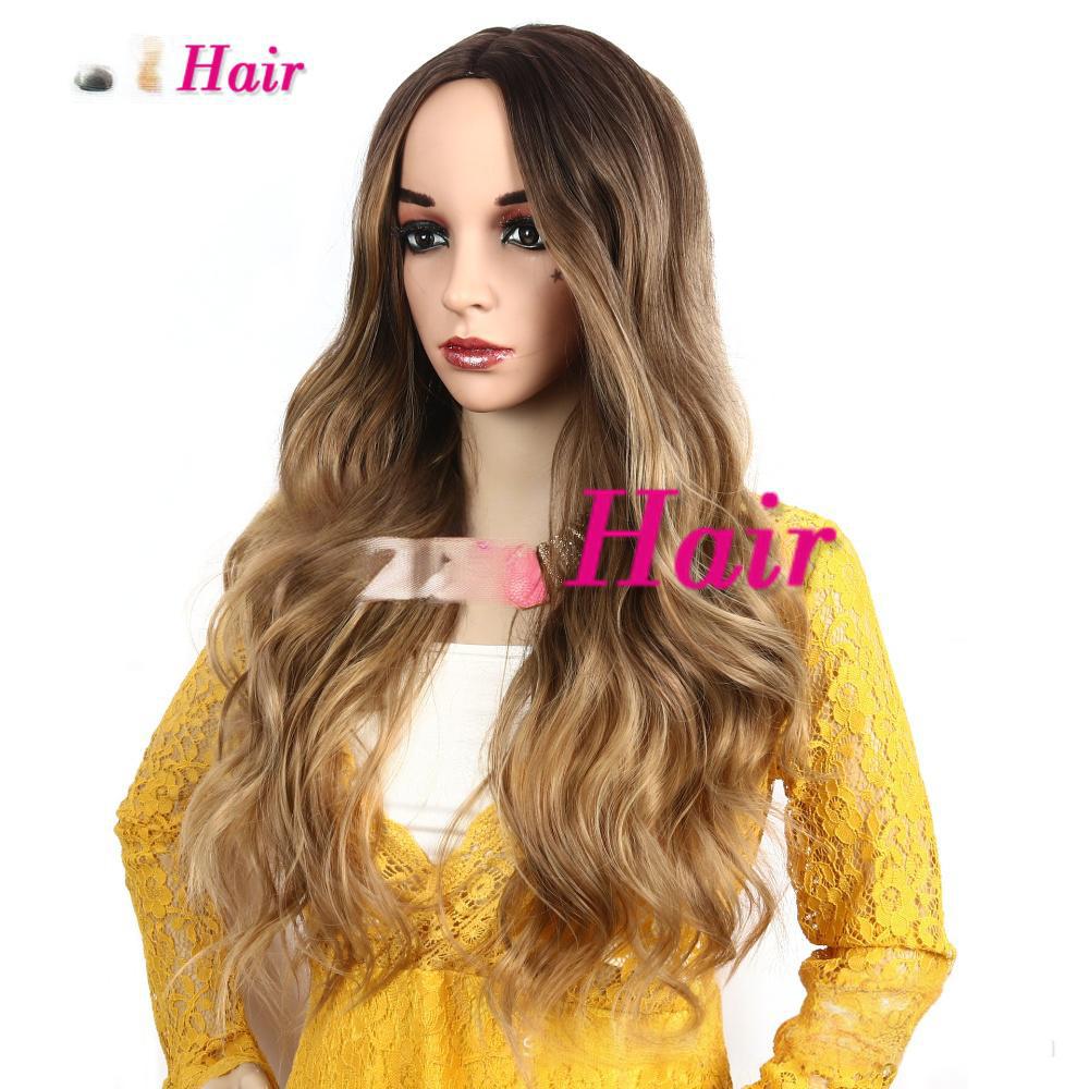 Fiber wig middle part big wave natural fluffy