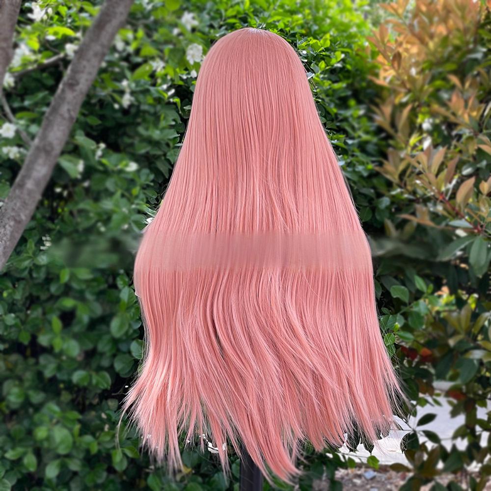 Peluca frontal de encaje de fibra de color --- 13*4 --- color rosa claro