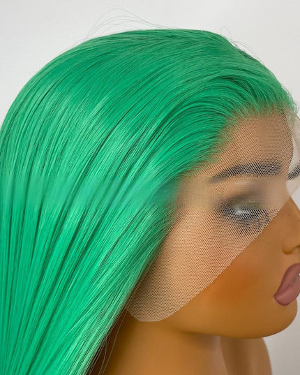 Synthetic lace frontal color wig straight---13*4---Copper green color--pay 1 get 2