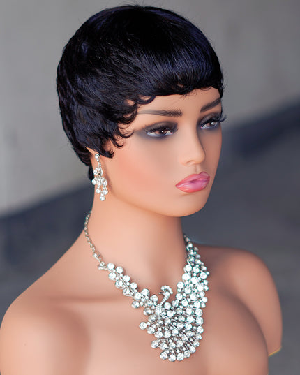 Machine made pixie cut wig--JK9047---#1B----pay 1 get 2