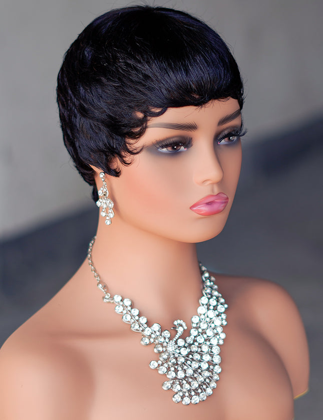 Machine made pixie cut wig--JK9047---#1B----pay 1 get 2
