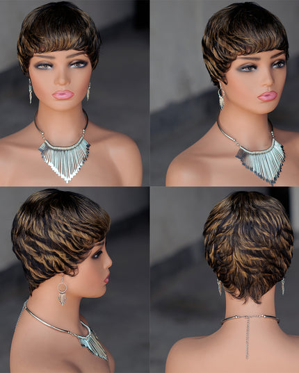 Machine made pixie cut wig---9047-#1B/27---pay 1 get 2