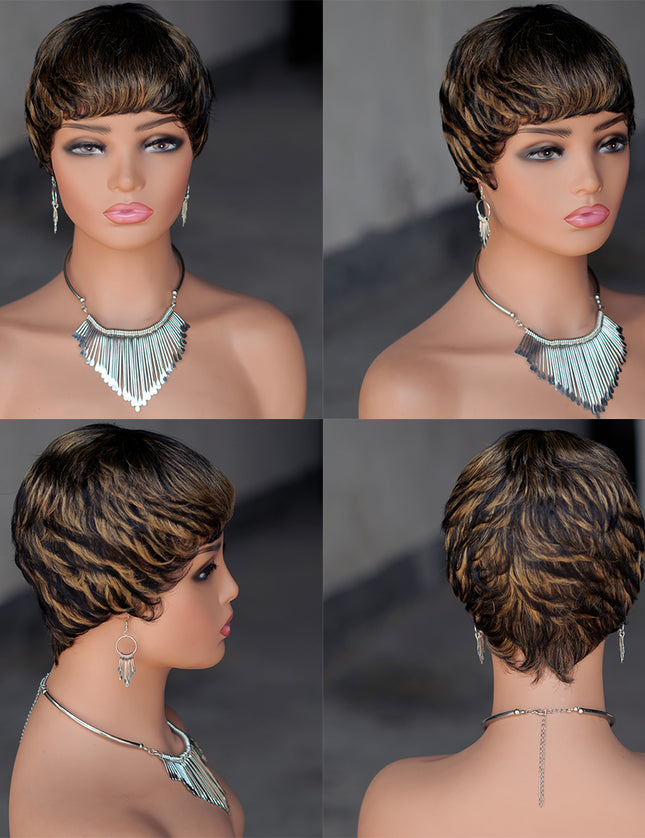 Machine made pixie cut wig---9047-#1B/27---pay 1 get 2