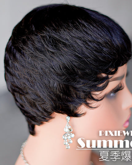 Machine made pixie cut wig--JK9047---#1B----pay 1 get 2