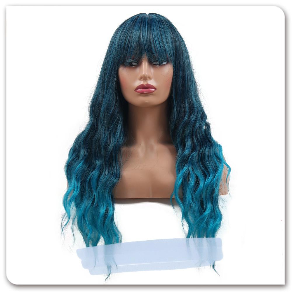 Fiber long wig omrbe green color