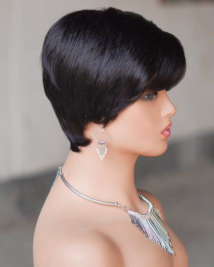 Machine made pixie cut wig---JK9149-#1B---pay 1 get 2