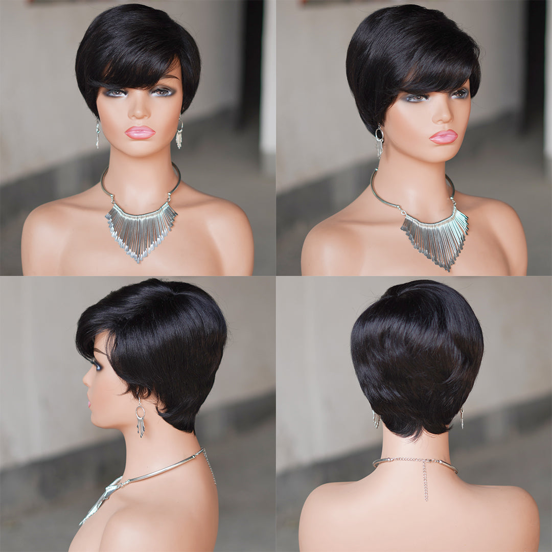 Machine made pixie cut wig---JK9149-#1B---RMB 55