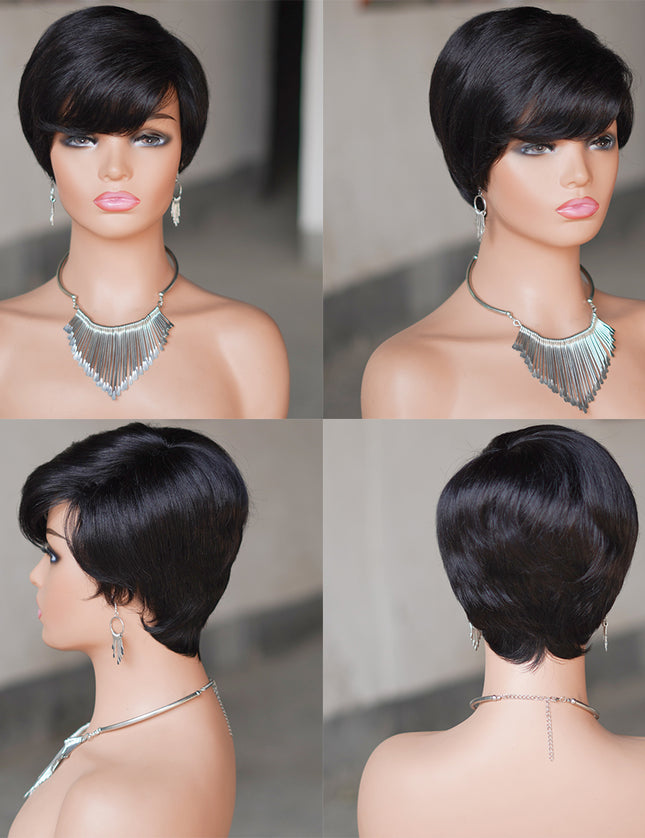 Machine made pixie cut wig---JK9149-#1B---pay 1 get 2