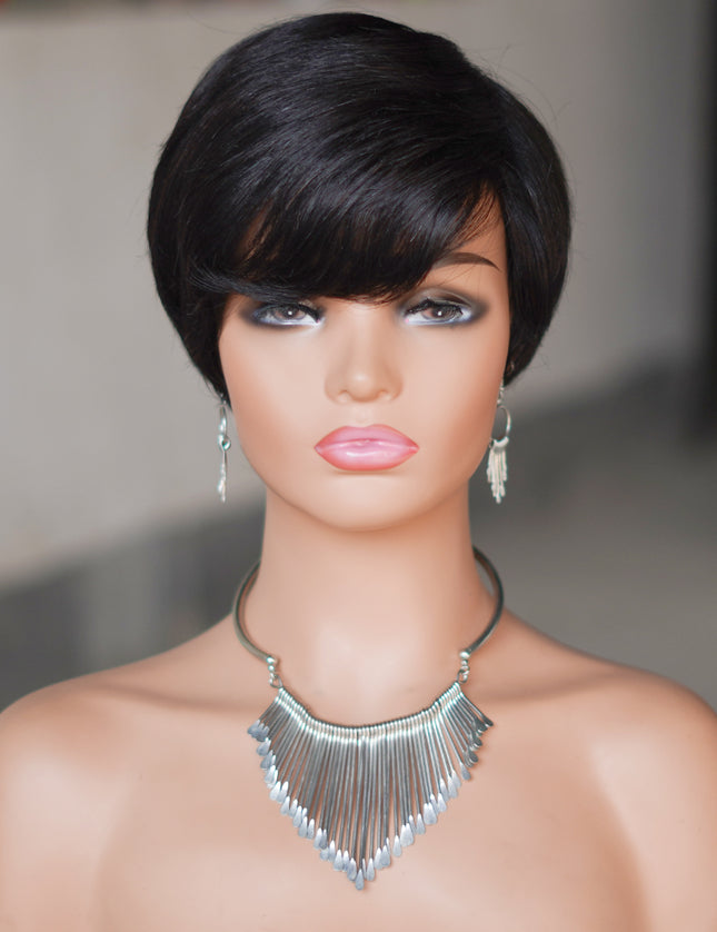 Machine made pixie cut wig---JK9149-#1B---pay 1 get 2