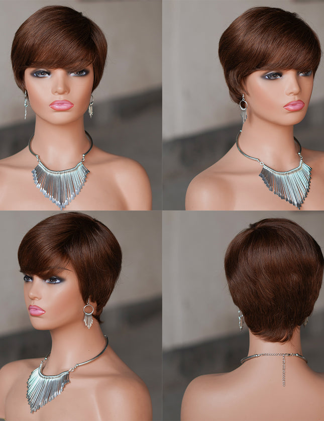 Machine made pixie cut wig---JK9149---#4---pay 1  get  2