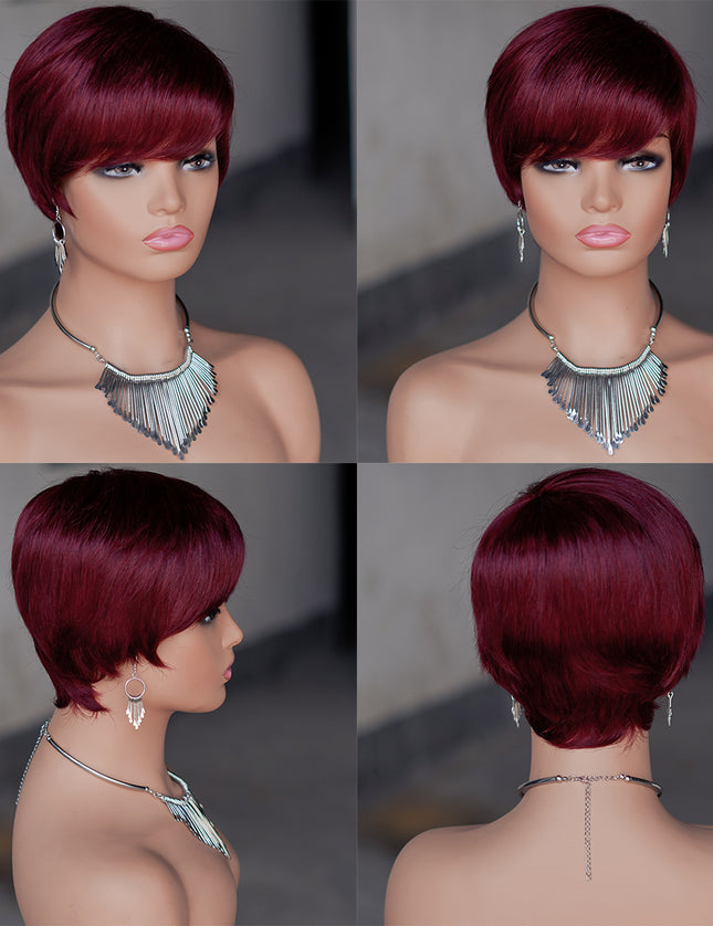 Machine made pixie cut wig---JK9149-#99---pay 1 get 2