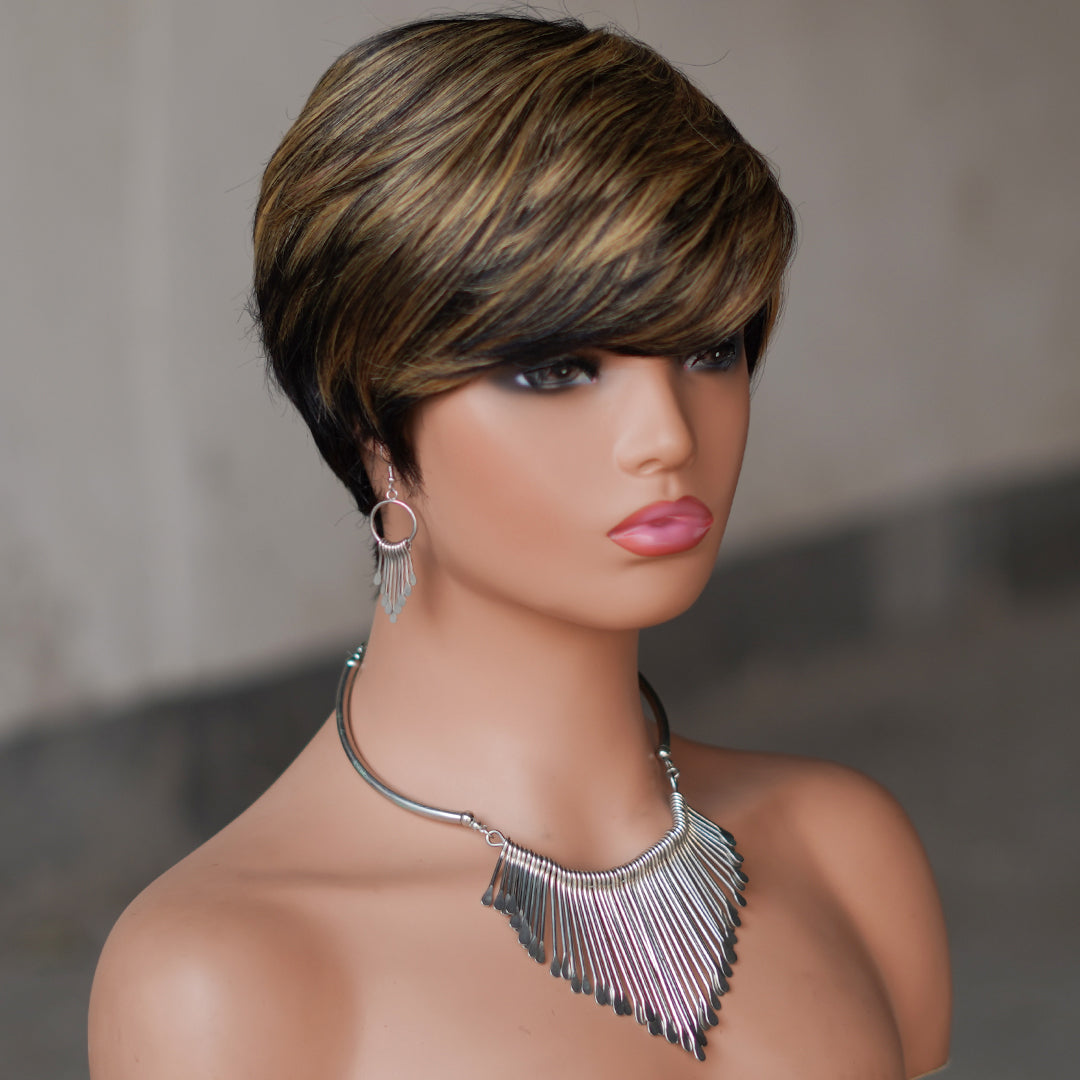 Machine made pixie cut wig---JK9149---#P1B/27---RMB 58