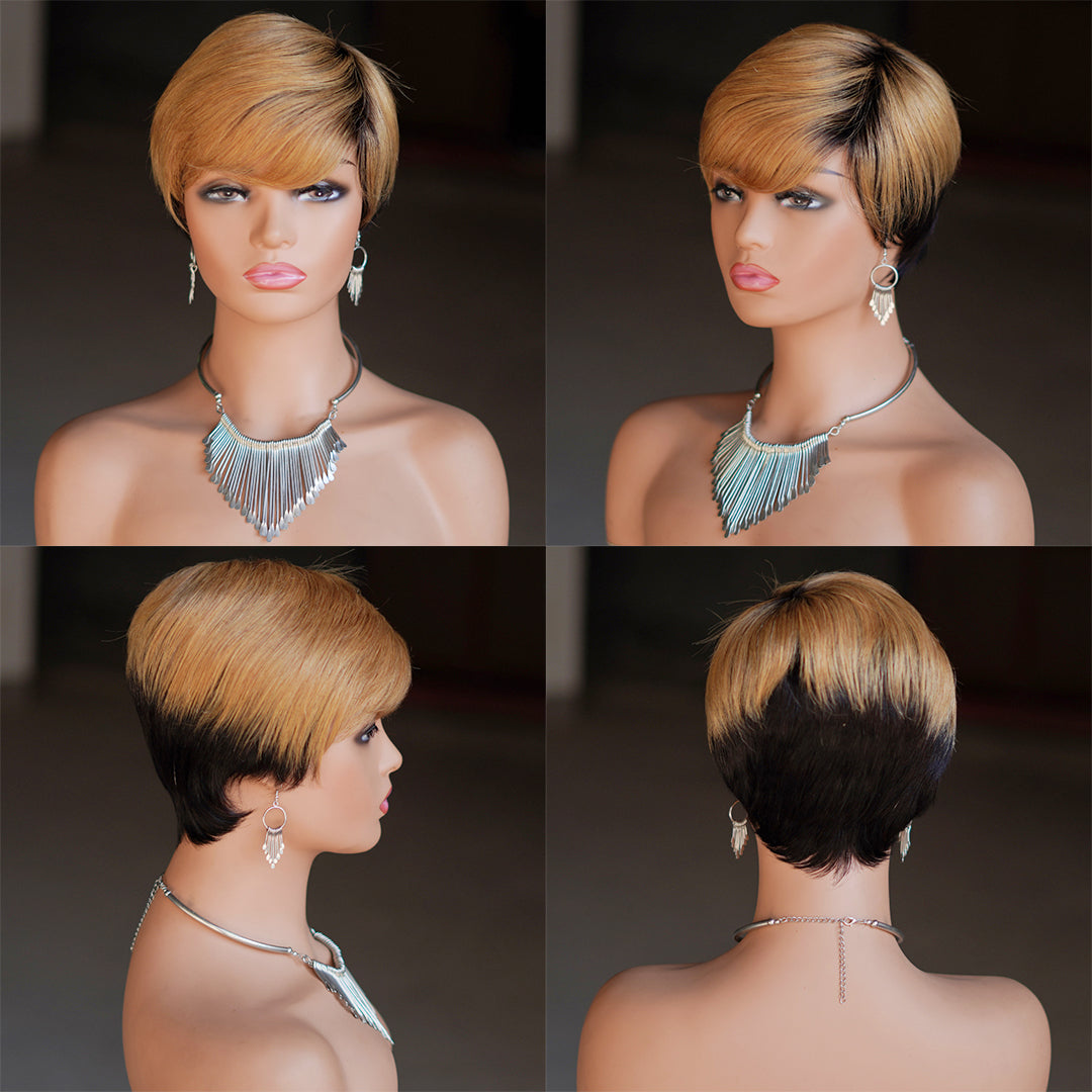 Machine made pixie cut wig---JK9149----#T1B/27---RMB 58