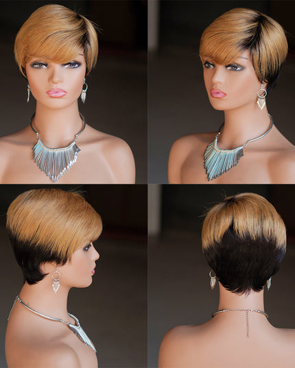 Machine made pixie cut wig---JK9149----#T1B/27---pay 1 get 2