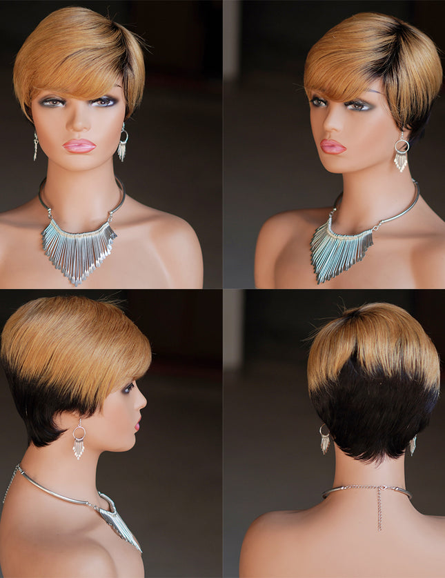 Machine made pixie cut wig---JK9149----#T1B/27---pay 1 get 2