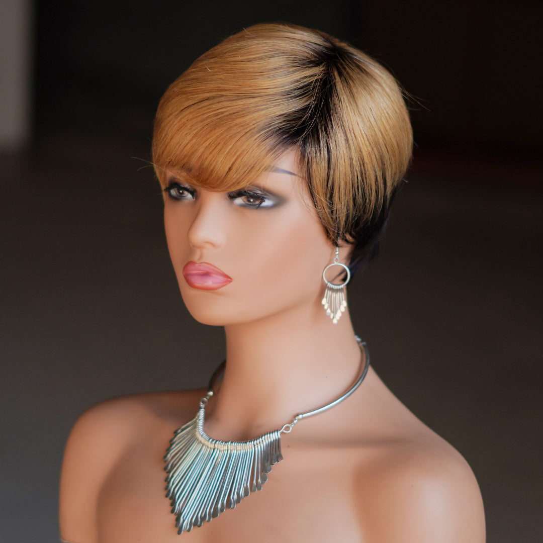 Machine made pixie cut wig---JK9149----#T1B/27---RMB 58