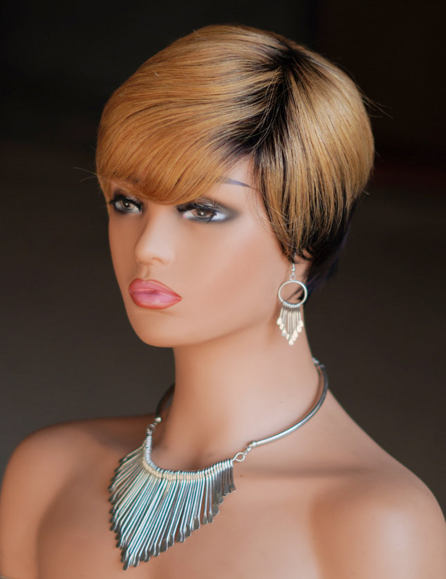 Machine made pixie cut wig---JK9149----#T1B/27---pay 1 get 2