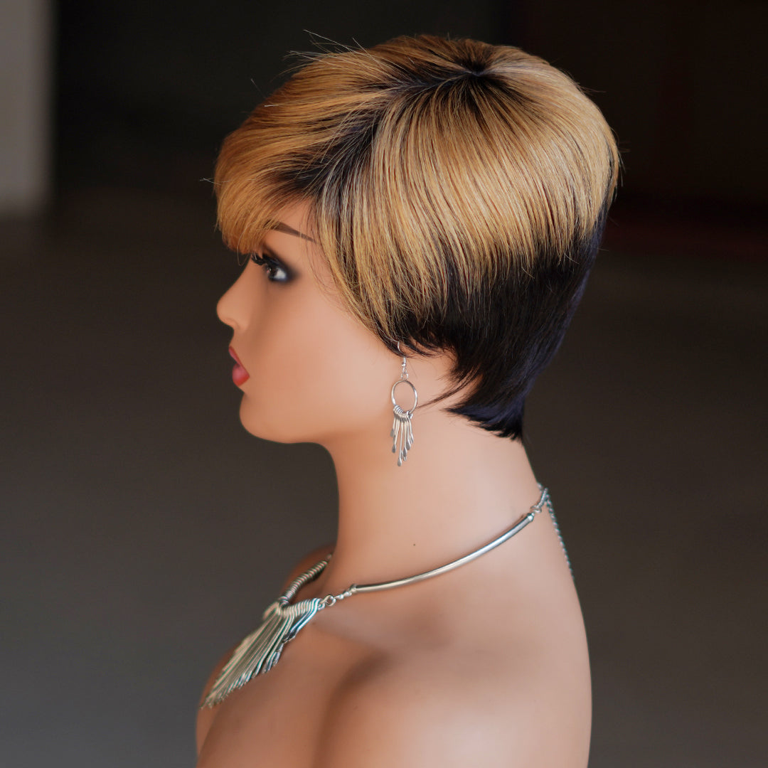 Machine made pixie cut wig---JK9149----#T1B/27---RMB 58