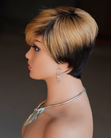 Machine made pixie cut wig---JK9149----#T1B/27---pay 1 get 2