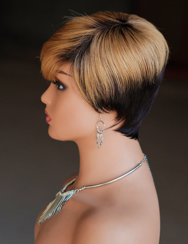 Machine made pixie cut wig---JK9149----#T1B/27---pay 1 get 2