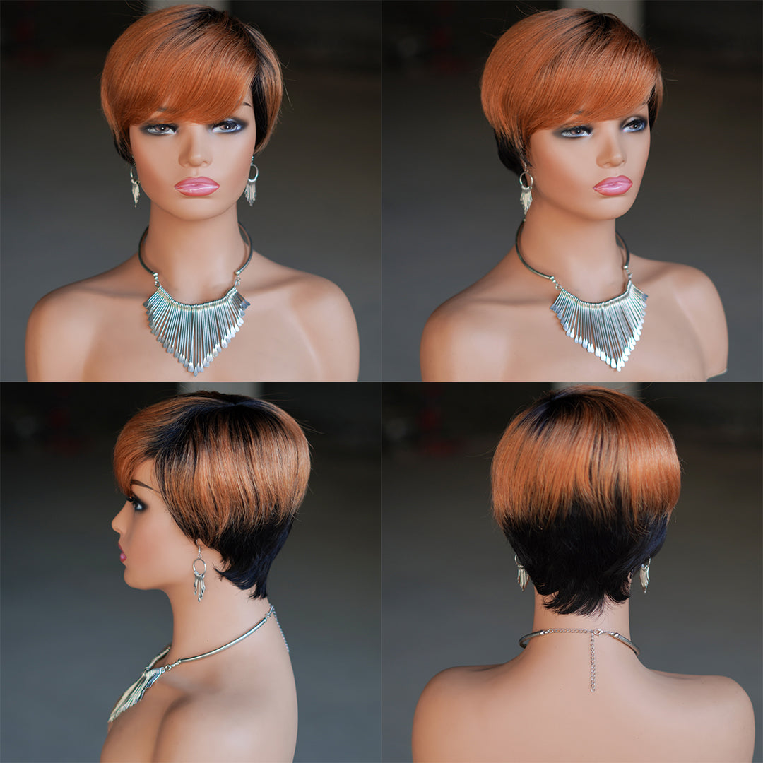 Machine made pixie cut wig---9149---#T1B/30---RMB 58