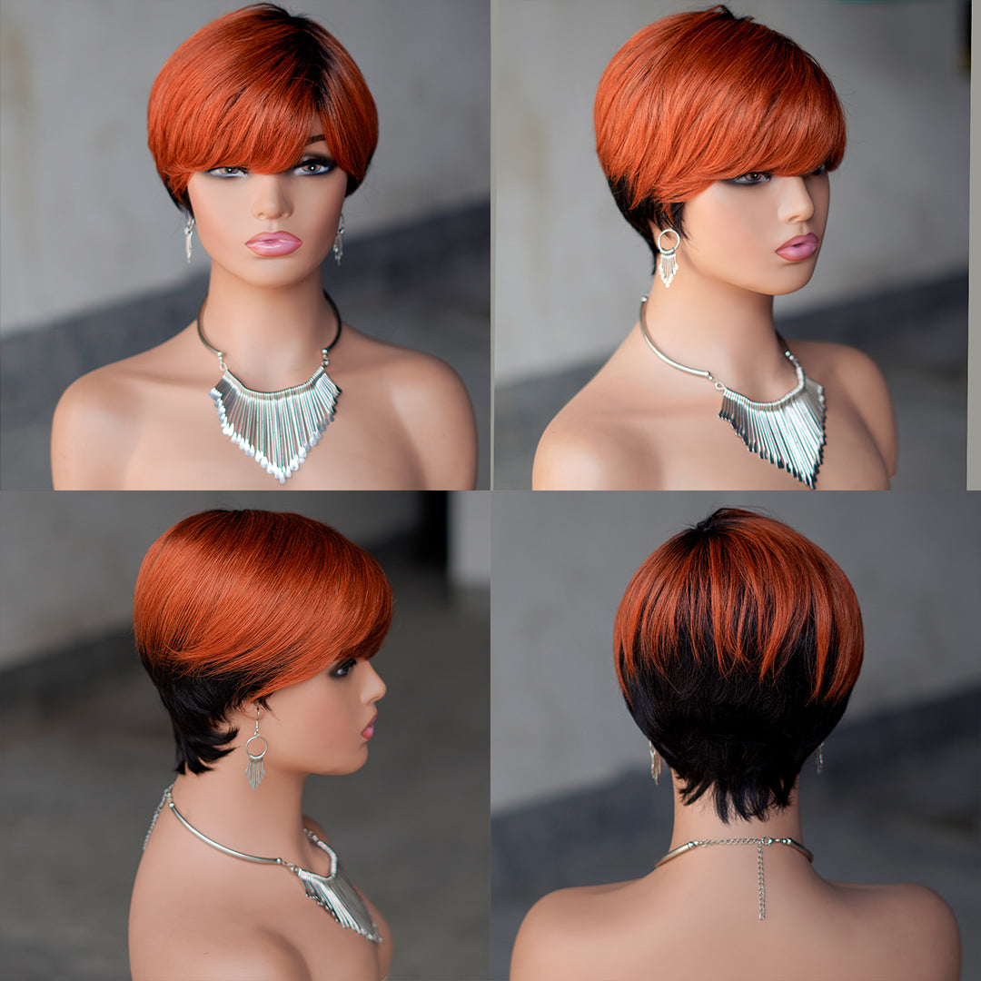 Machine made pixie cut wig--JK9149---#T1B/350 Color---RMB 58