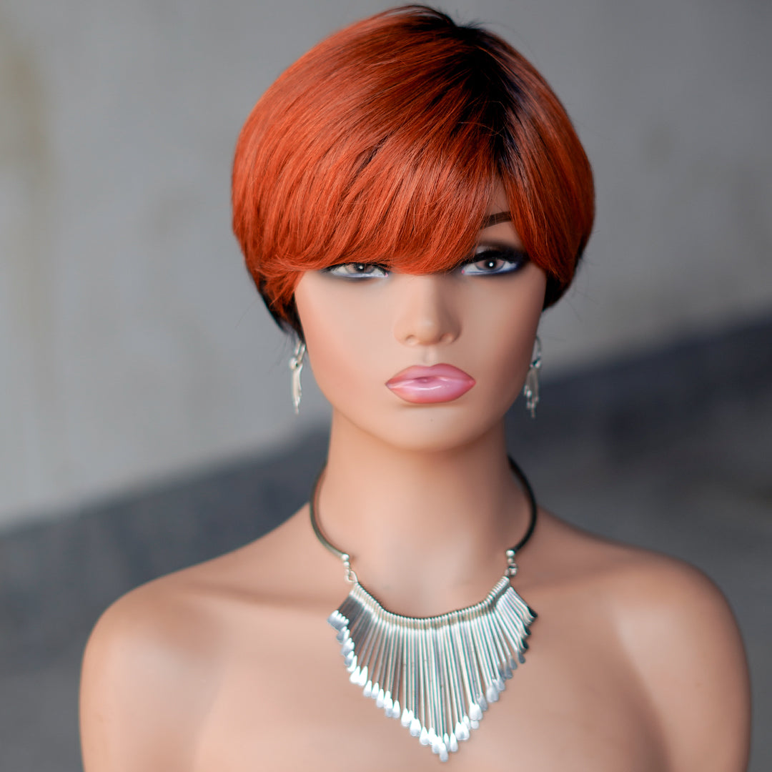 Machine made pixie cut wig--JK9149---#T1B/350 Color---RMB 58