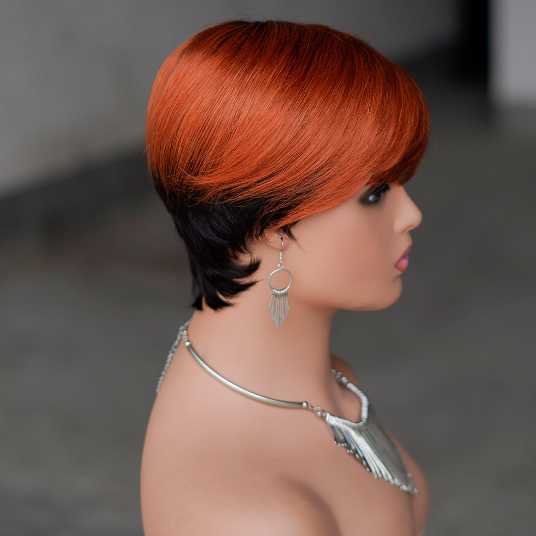 Machine made pixie cut wig--JK9149---#T1B/350 Color---RMB 58