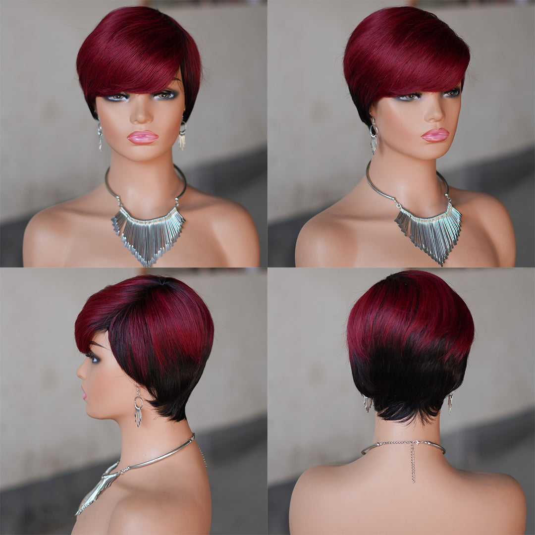 Machine made pixie cut wig---JK9149-#T1B/99---RMB 58