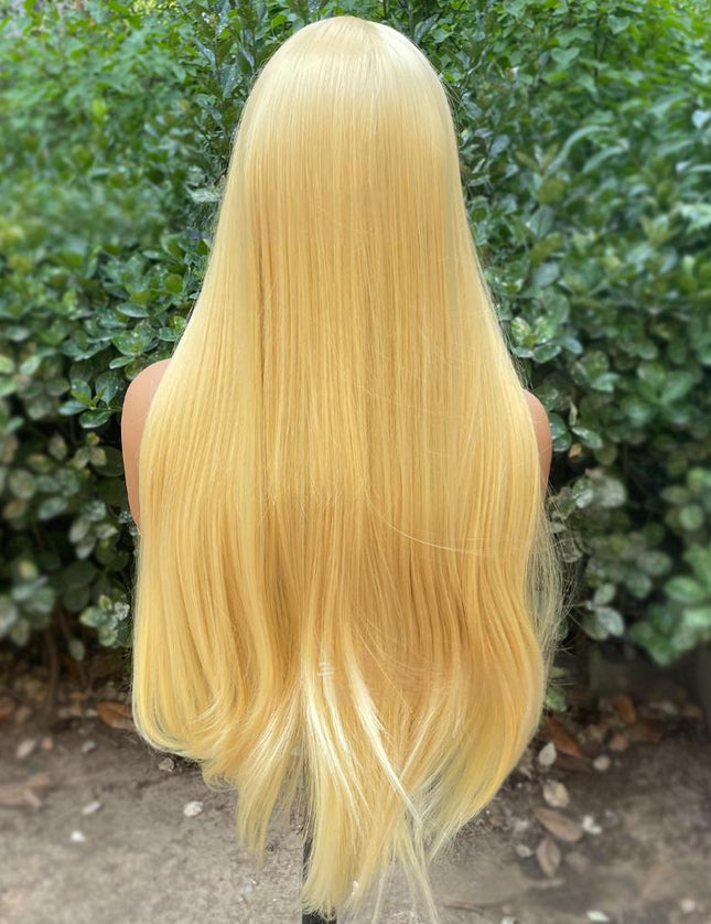 Synthetic lace frontal color wig straight---13*4---light yellow color---pay 1 get 2