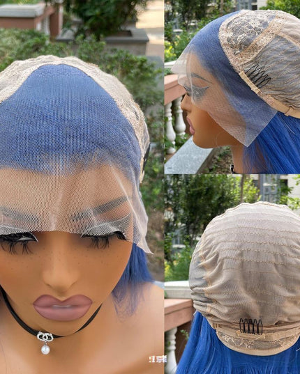 Synthetic lace frontal color wig straight---13*4---Deep sea blue color---pay 1 get 2