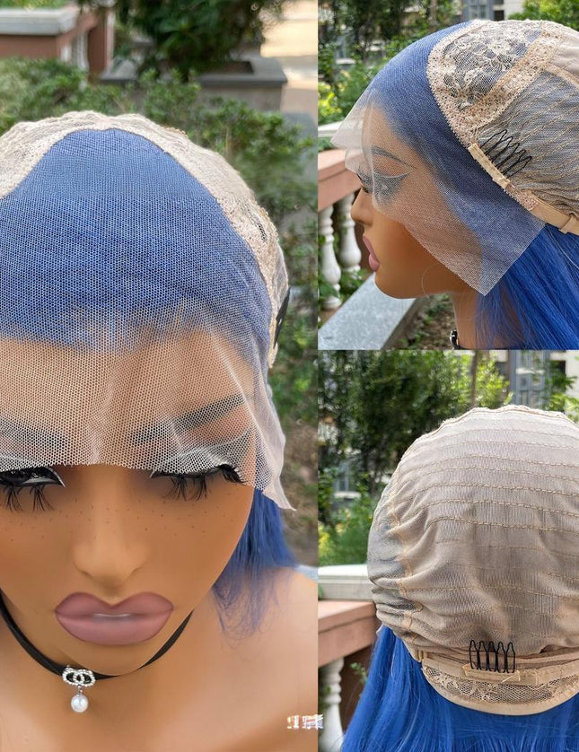 Synthetic lace frontal color wig straight---13*4---Deep sea blue color---pay 1 get 2