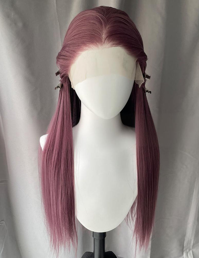 Synthetic lace frontal color wig straight---13*4---Dusty Purple color---pay 1 get 2