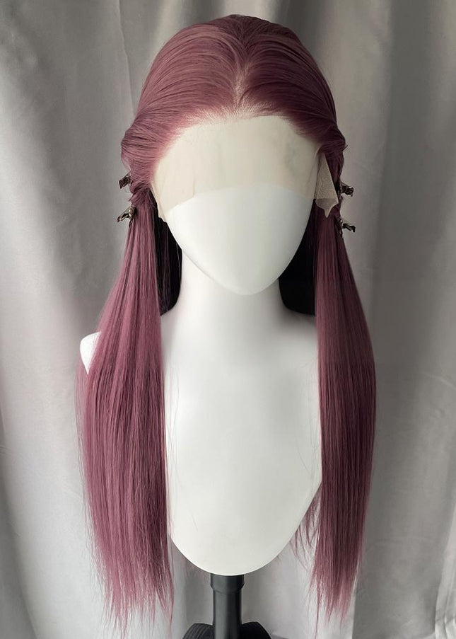 Synthetic lace frontal color wig straight---13*4---Dusty Purple color---pay 1 get 2
