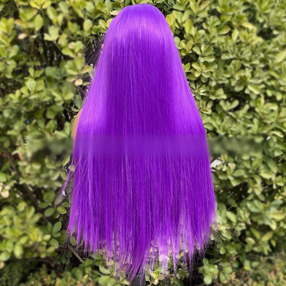 Peluca de color frontal de encaje de fibra recta---13*4---color morado claro