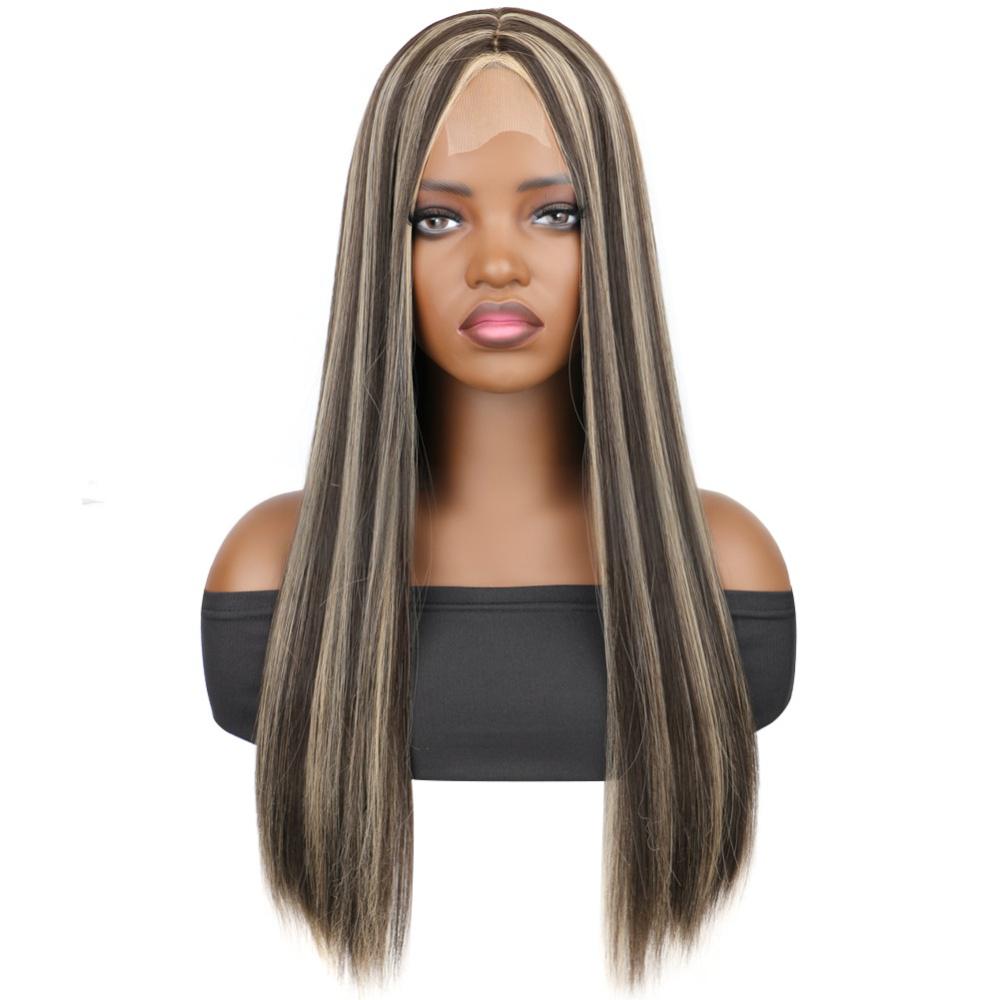 Synthetic fiber lace wig straight highlight color-2