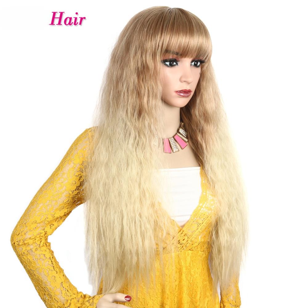 Fiber blonde brown, straight bangs, fluffy corn perm wigs