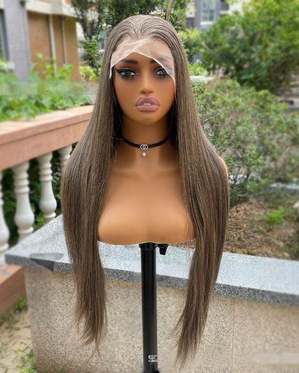 Synthetic lace frontal color wig straight---13*4---smoke brown color---pay 1 get 2