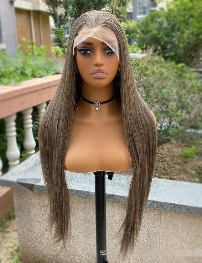 Synthetic lace frontal color wig straight---13*4---smoke brown color---pay 1 get 2